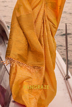 Dual Mustard Yellow Tone Banarasi Satin Silk Saree