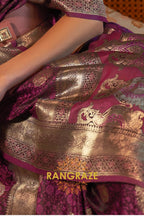 Divine Royal Maroon Woven Banarasi Satin Silk Saree