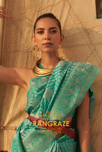 Coral Seafoam Green Dual Tone Banarasi Satin Silk Saree