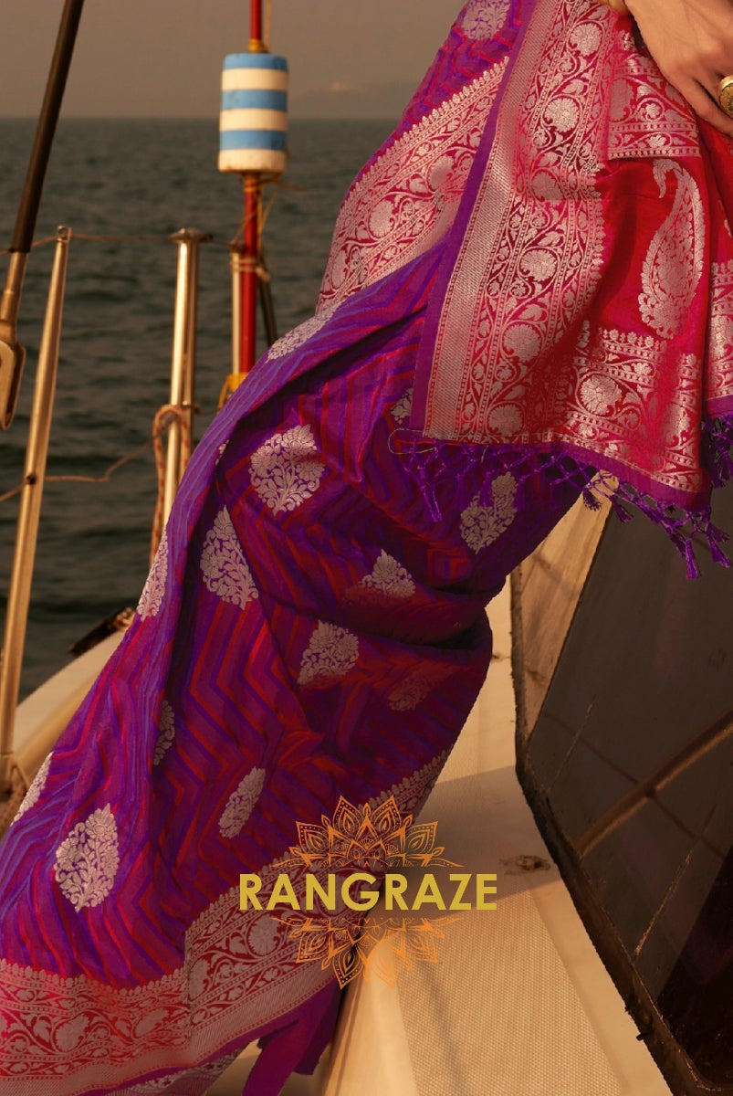 Coral Maroon Dual Tone Banarasi Satin Silk Saree