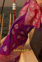 Coral Maroon Dual Tone Banarasi Satin Silk Saree