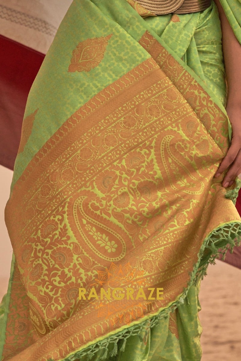 Elegant Green Dual Tone Banarasi Satin Silk Saree