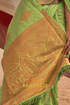 Elegant Green Dual Tone Banarasi Satin Silk Saree