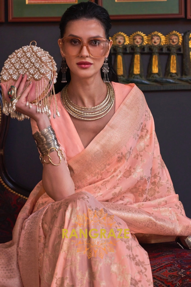 Club Peach Banarasi Katan Silk Saree