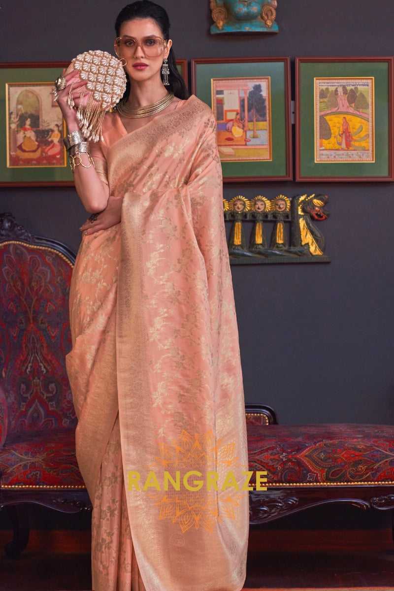 Club Peach Banarasi Katan Silk Saree