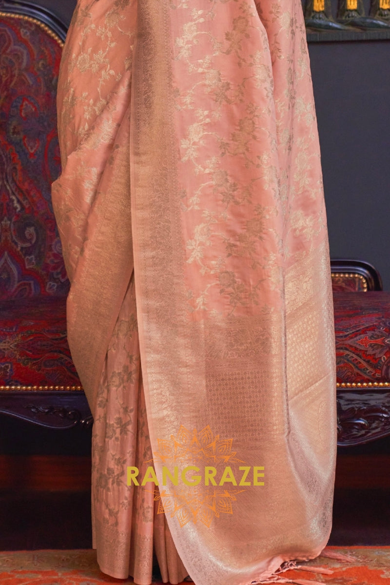 Club Peach Banarasi Katan Silk Saree