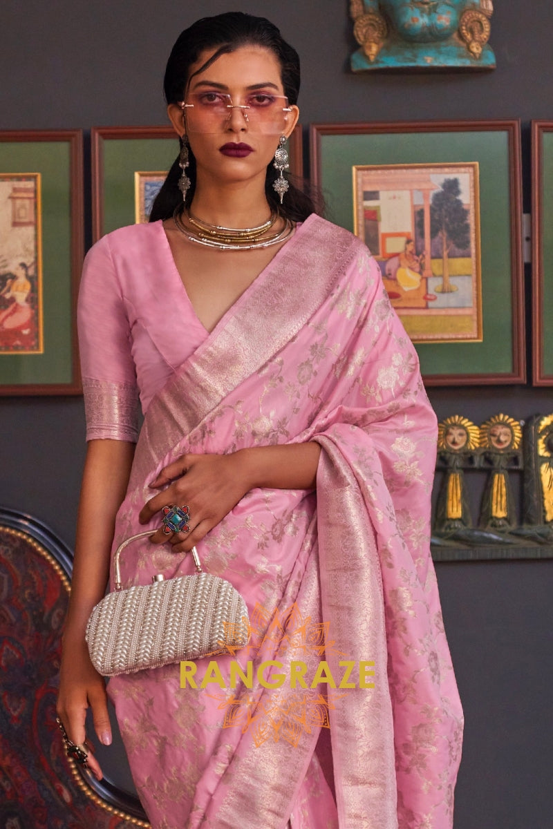 Club Pink Banarasi Katan Silk Saree