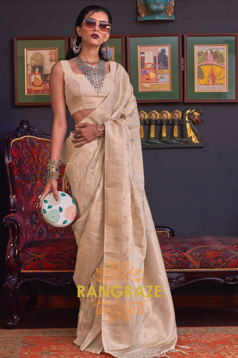 Club Beige Banarasi Katan Silk Saree