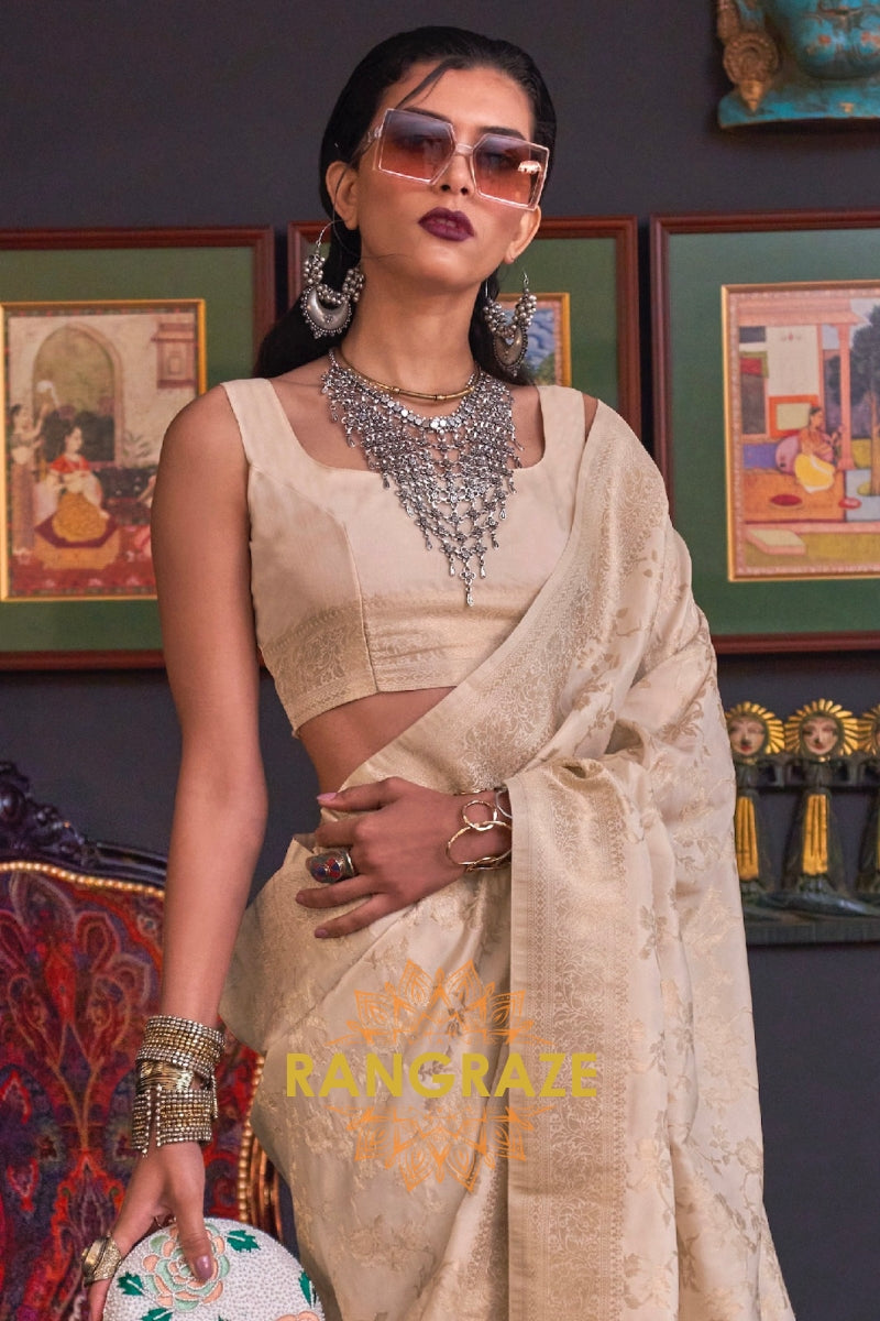 Club Beige Banarasi Katan Silk Saree