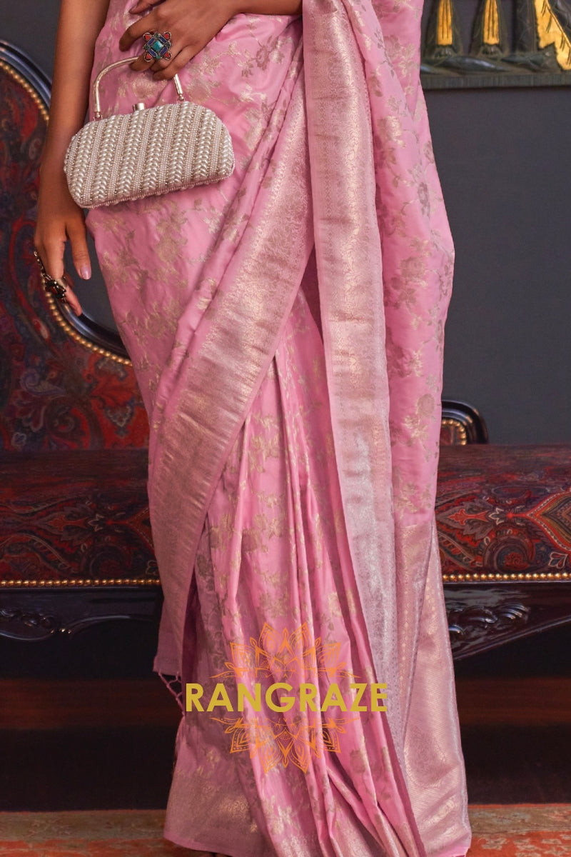 Club Pink Banarasi Katan Silk Saree