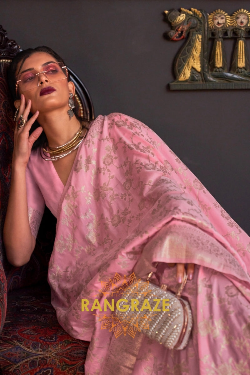 Club Pink Banarasi Katan Silk Saree