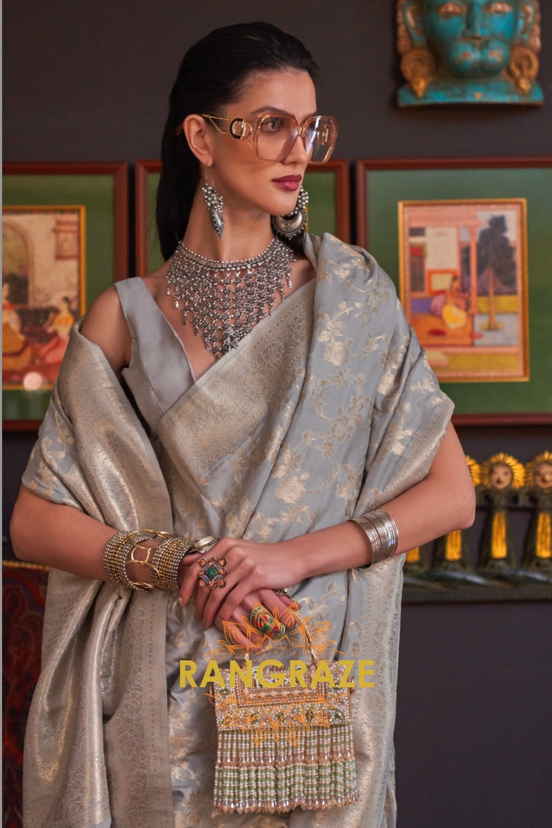 Club Grey Banarasi Katan Silk Saree