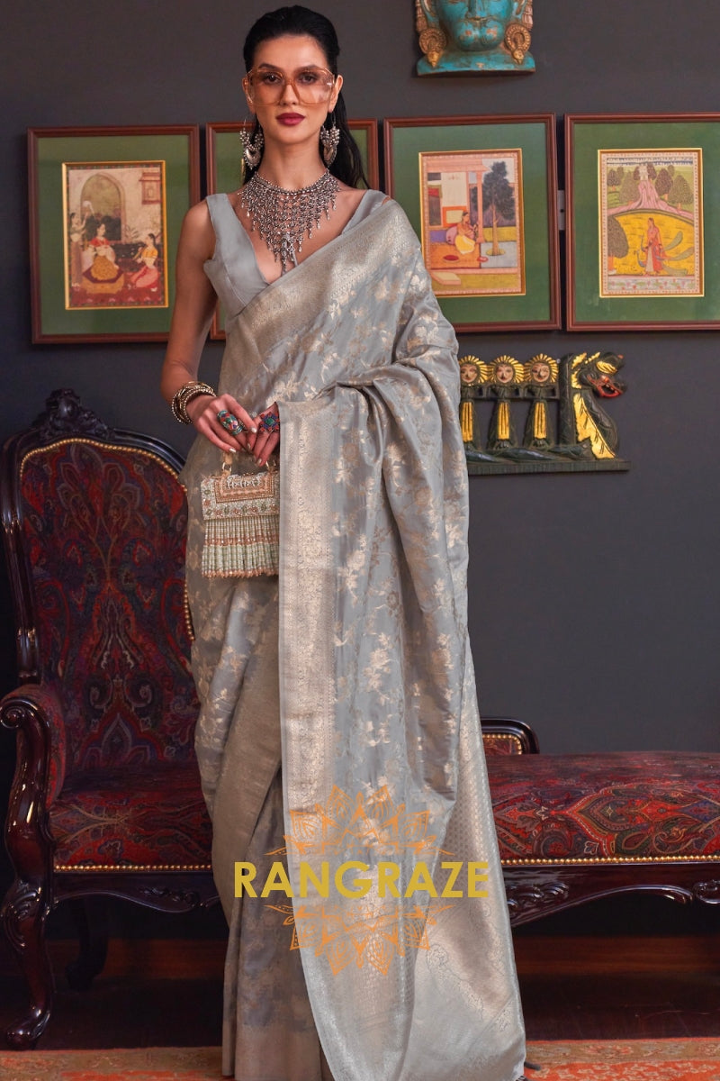 Club Grey Banarasi Katan Silk Saree