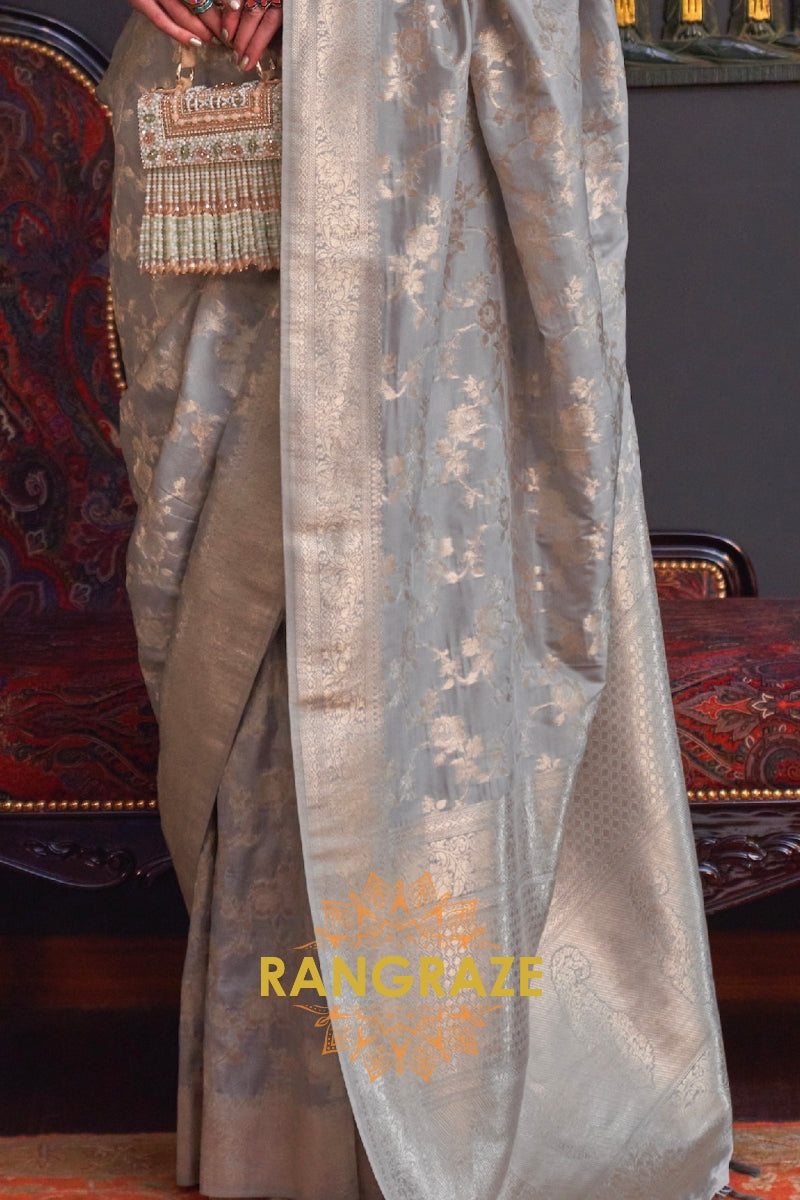 Club Grey Banarasi Katan Silk Saree