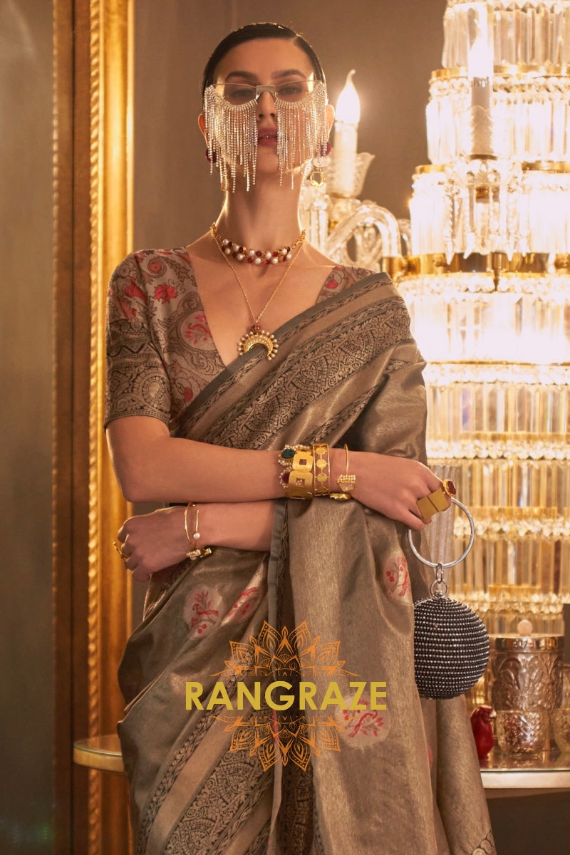 Mustard Yellow Golden Dual Tone Woven Banarasi Silk Saree