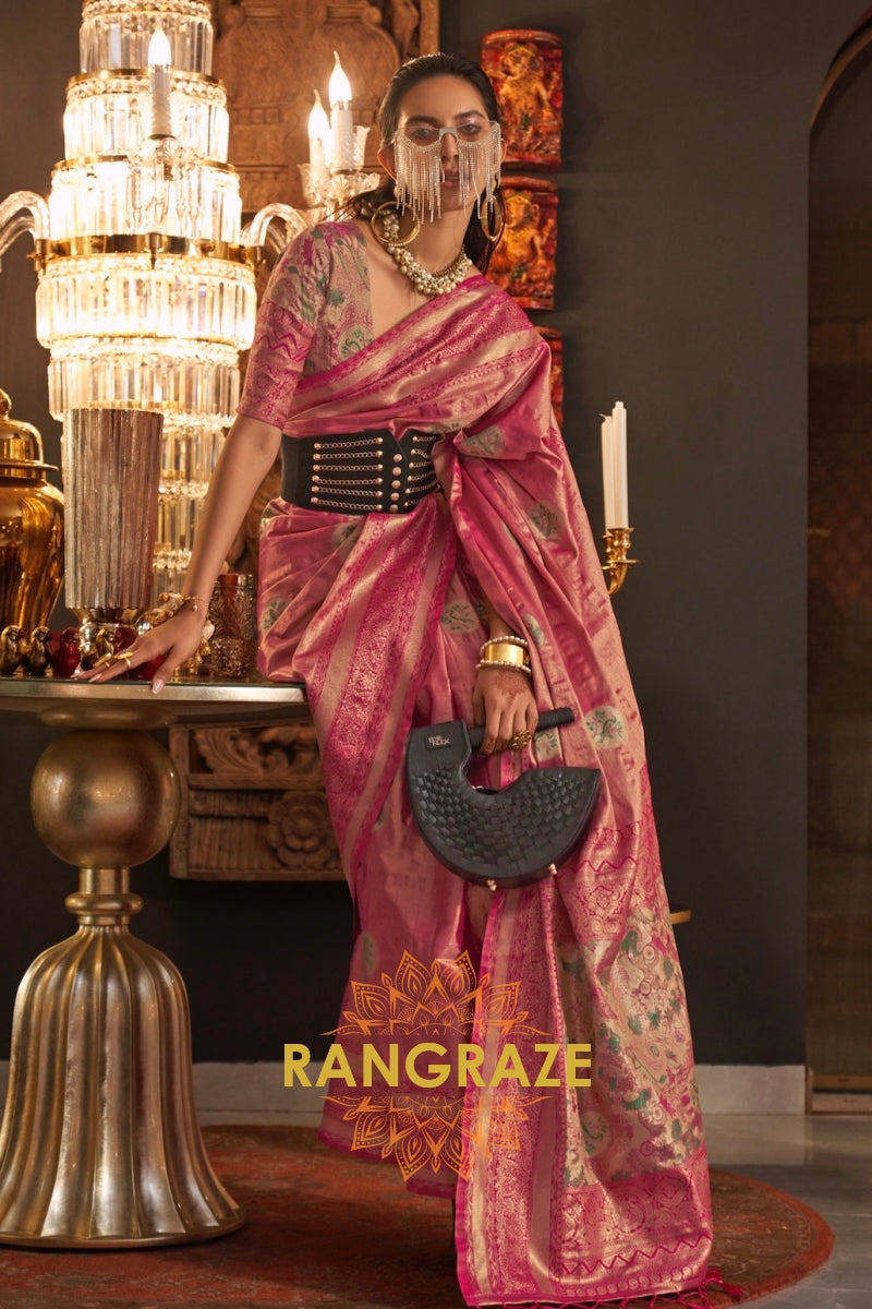 Majestic Pink Dual Tone Woven Banarasi Silk Saree