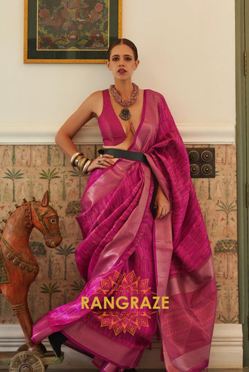 Heavy Royal Pink Woven Dual Tone Organza Silk Saree