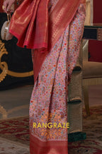 Magnetic Baby Pink Woven Banarasi Kashmiri Silk Saree