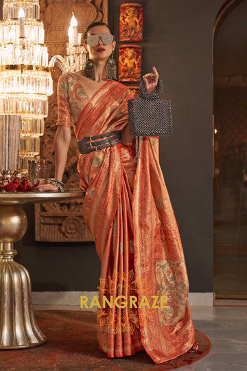 Majestic Orange Dual Tone Woven Banarasi Silk Saree