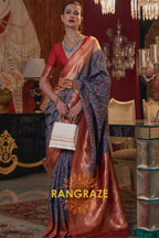 Magnetic Blue Woven Banarasi Kashmiri Silk Saree