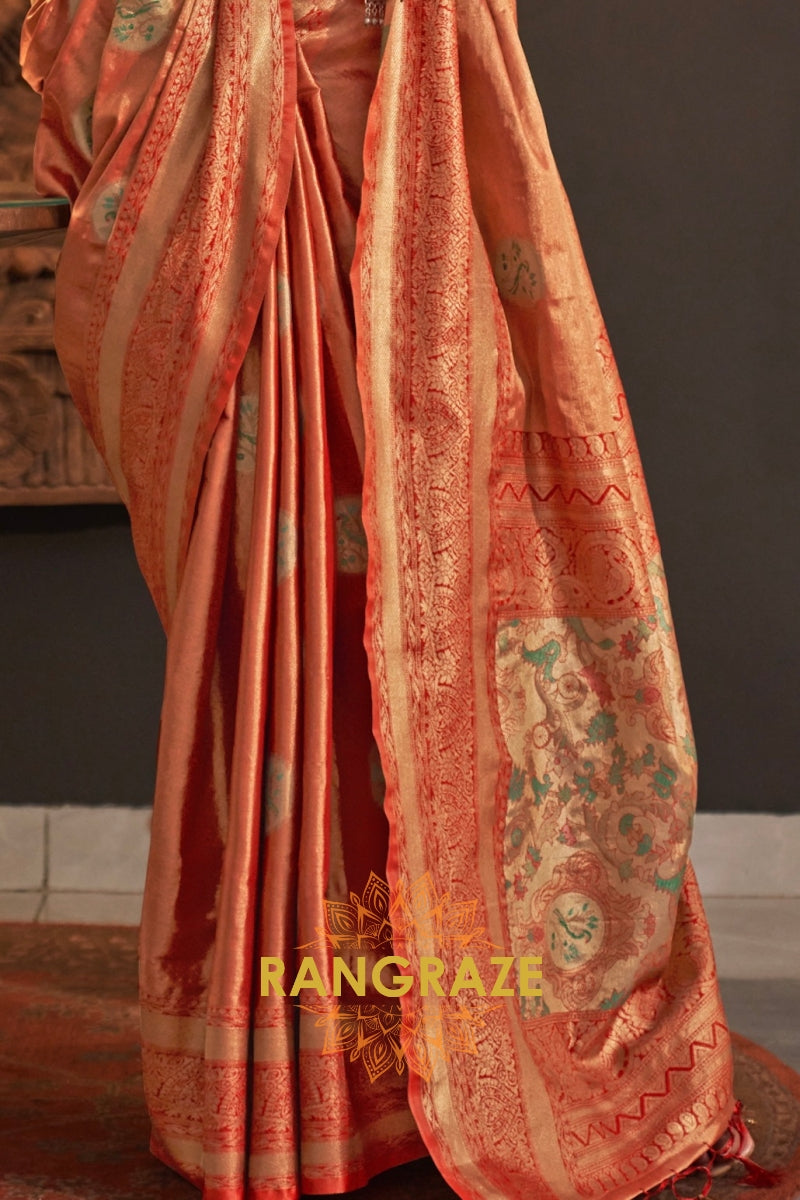 Majestic Orange Dual Tone Woven Banarasi Silk Saree