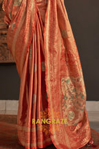 Majestic Orange Dual Tone Woven Banarasi Silk Saree