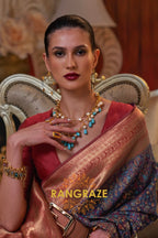 Magnetic Blue Woven Banarasi Kashmiri Silk Saree