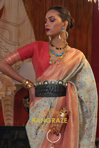 Magnetic Sea Green Woven Banarasi Kashmiri Silk Saree