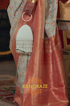 Magnetic Sea Green Woven Banarasi Kashmiri Silk Saree