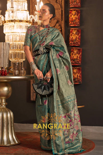 Majestic Turquoise Dual Tone Woven Banarasi Silk Saree