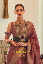 Heavy Brownish Woven Dual Tone Organza Silk Saree