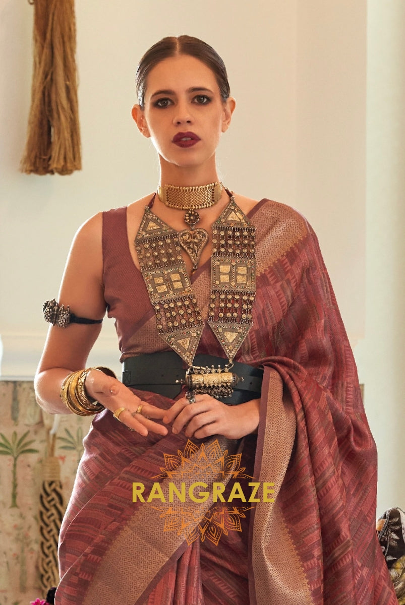 Heavy Brownish Woven Dual Tone Organza Silk Saree