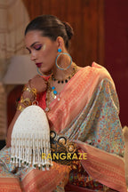 Magnetic Sea Green Woven Banarasi Kashmiri Silk Saree