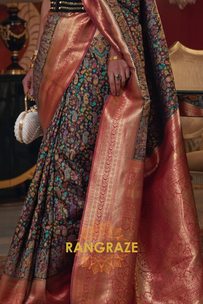 Magnetic Black Woven Banarasi Kashmiri Silk Saree