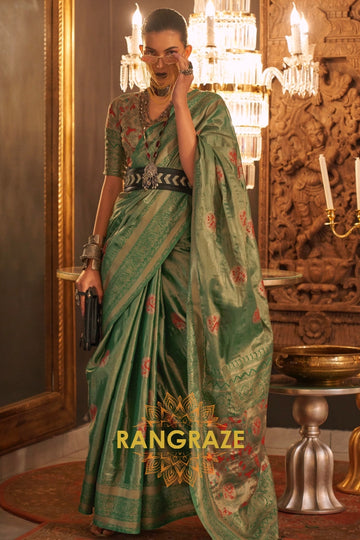 Majestic Green Dual Tone Woven Banarasi Silk Saree