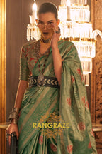 Majestic Green Dual Tone Woven Banarasi Silk Saree