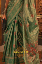 Majestic Green Dual Tone Woven Banarasi Silk Saree