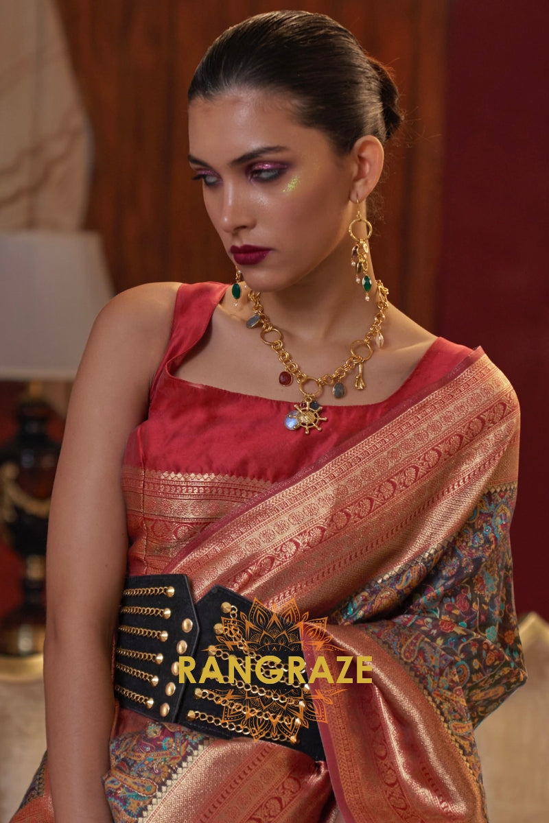 Magnetic Black Woven Banarasi Kashmiri Silk Saree
