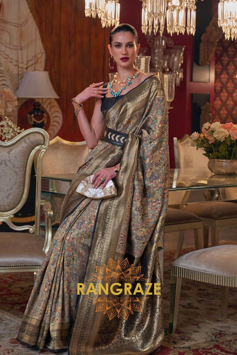 Magnetic Golden Woven Banarasi Kashmiri Silk Saree