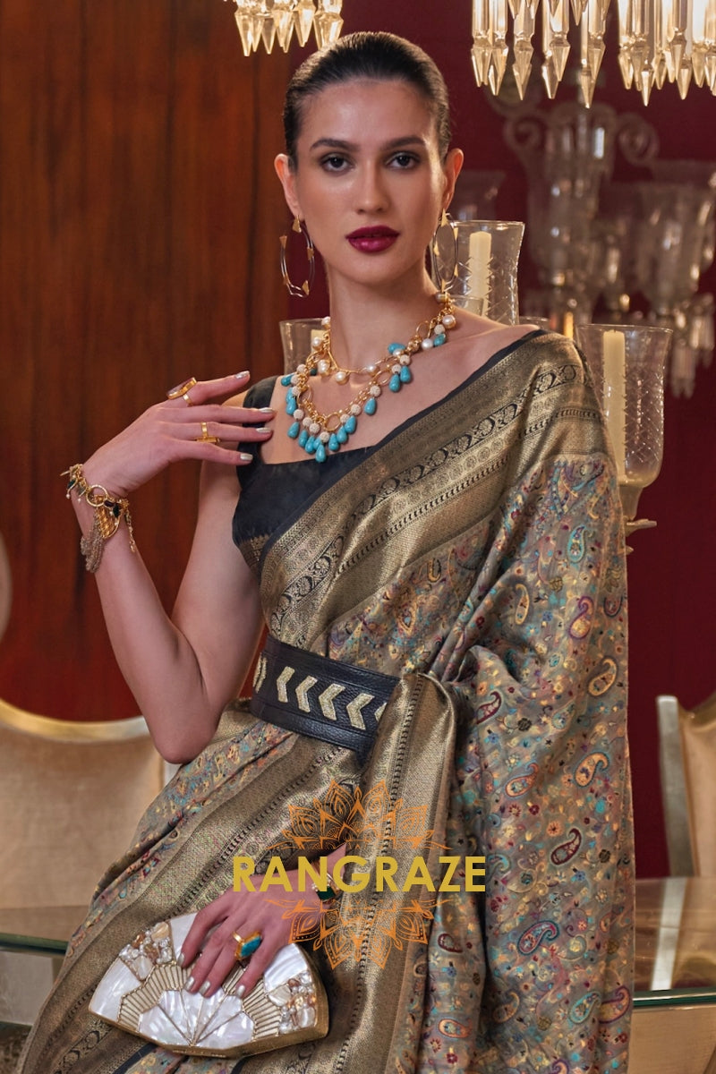 Magnetic Golden Woven Banarasi Kashmiri Silk Saree