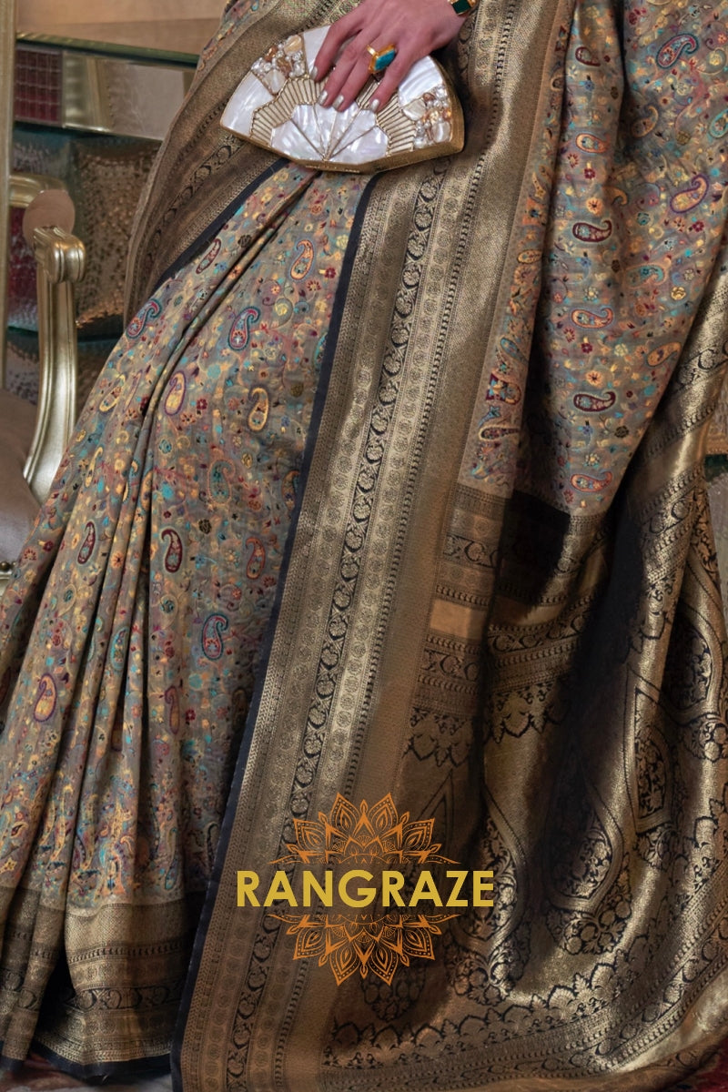 Magnetic Golden Woven Banarasi Kashmiri Silk Saree