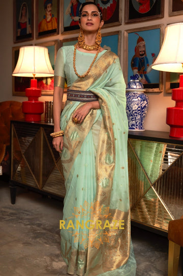 Regent Green Woven Banarasi Organza Silk Saree