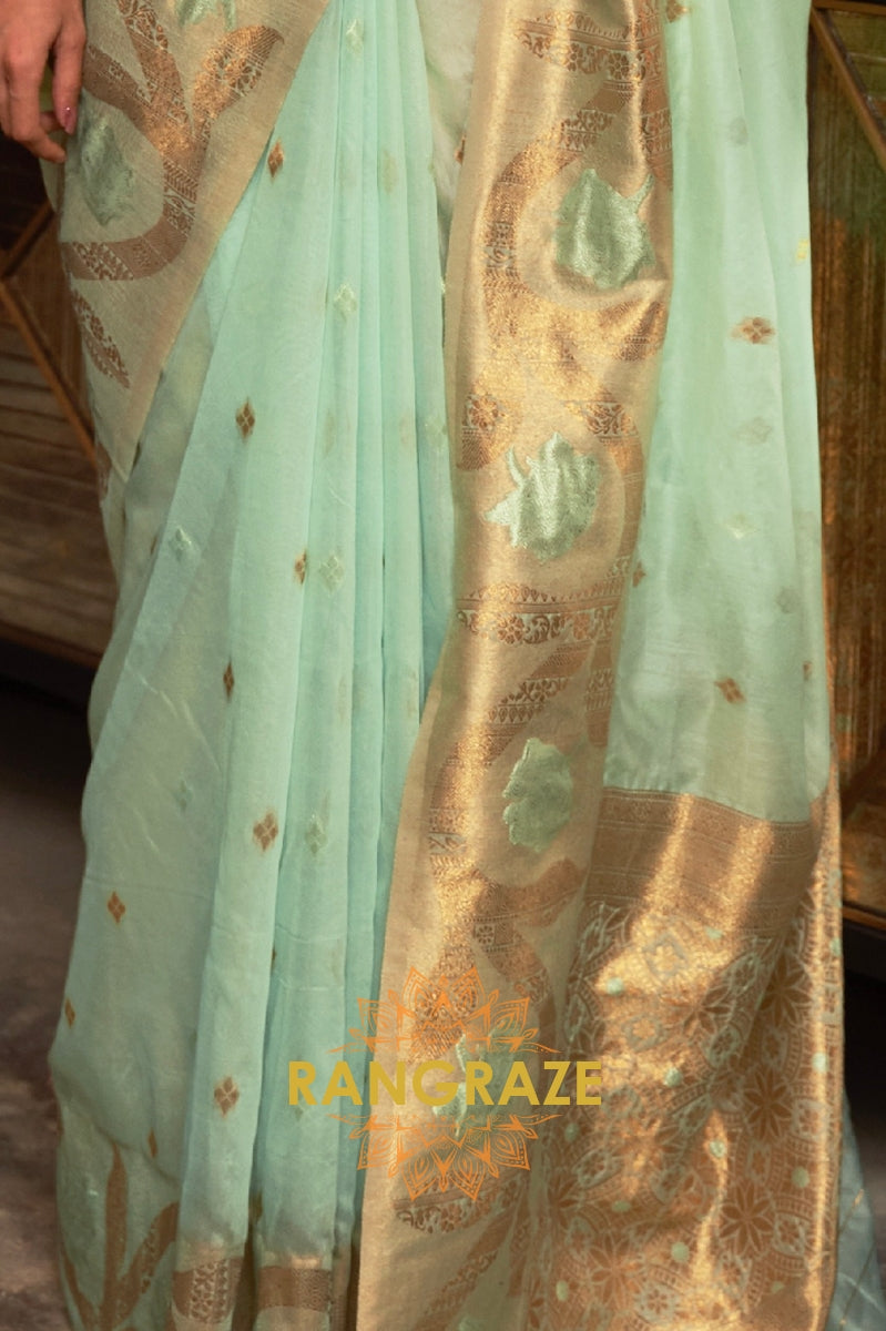 Regent Green Woven Banarasi Organza Silk Saree