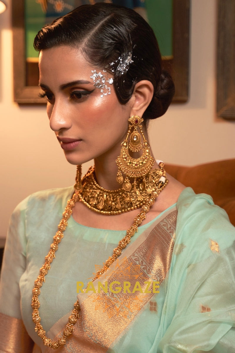 Regent Green Woven Banarasi Organza Silk Saree
