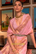 Regent Pink Woven Banarasi Organza Silk Saree