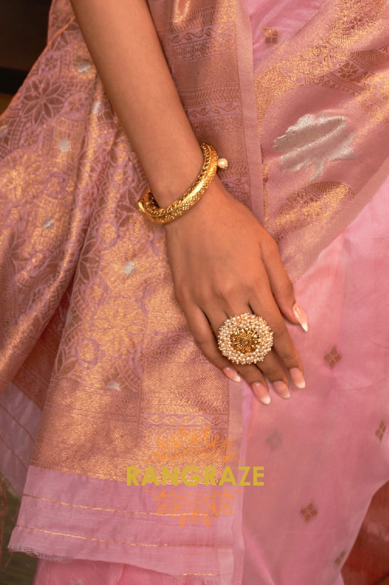 Regent Pink Woven Banarasi Organza Silk Saree