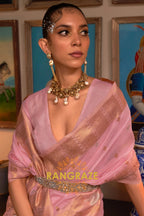 Regent Pink Woven Banarasi Organza Silk Saree