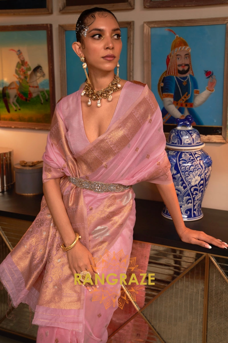 Regent Pink Woven Banarasi Organza Silk Saree