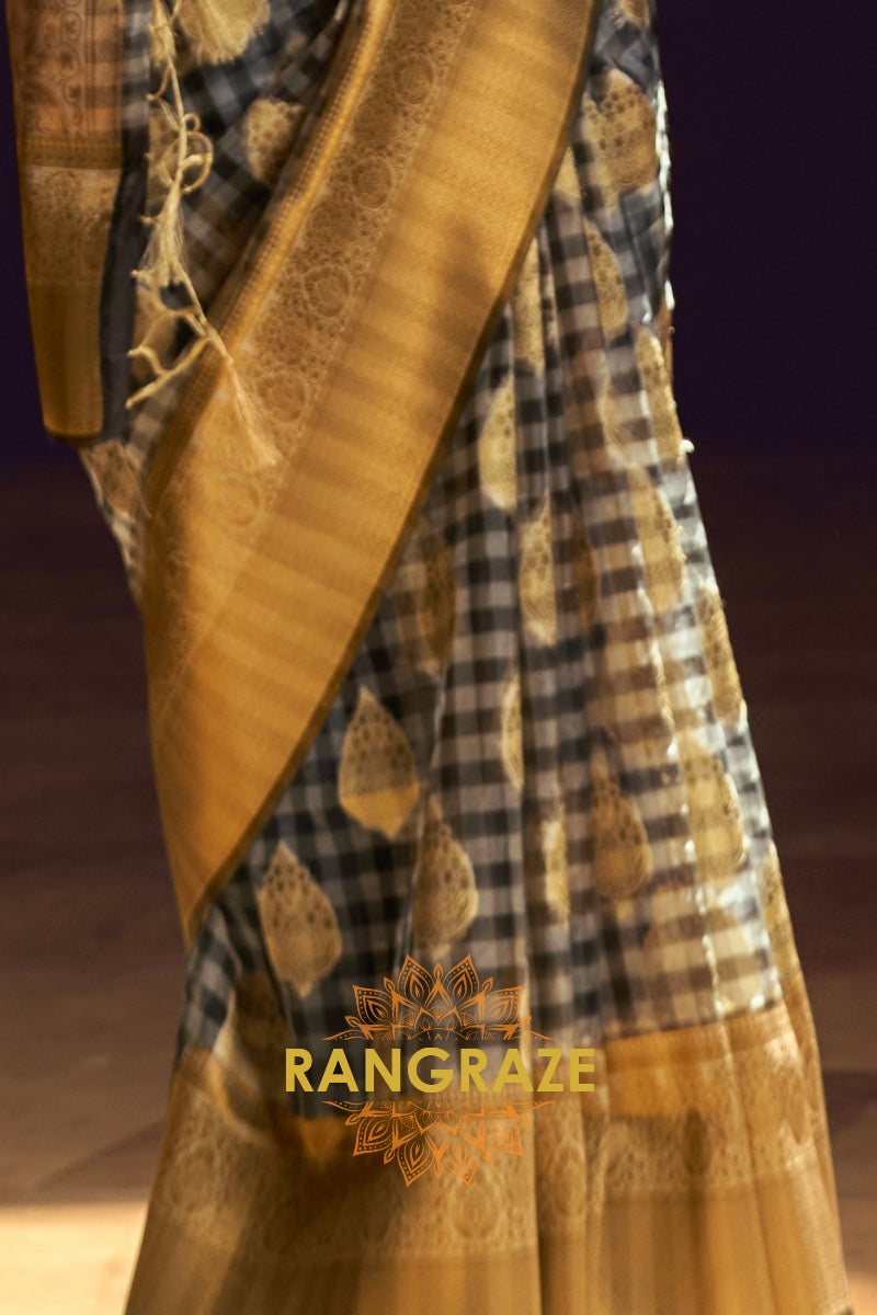 Black And Golden Woven Banarasi Organza Silk Saree