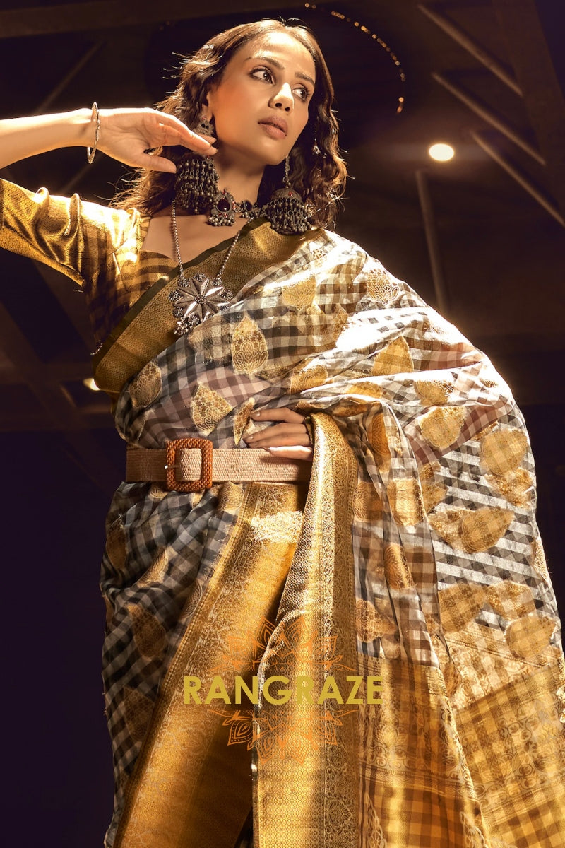 Black And Golden Woven Banarasi Organza Silk Saree